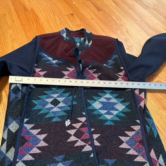 EUC Vintage Pendleton Unisex  Western Aztec Wool Long COAT Jacket RARE Teal Blue - Picture 8 of 11
